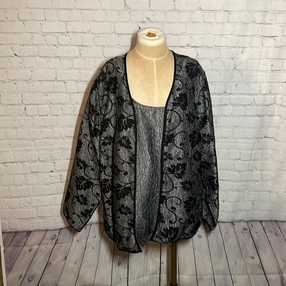 Ronni Nicole II Vintage Silver Black Floral Jacket Tank Top Set 3X Plus Size